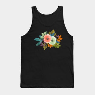 Watercolor flower, Coral+Mint Green Tank Top